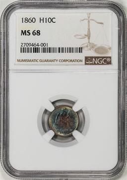 1860 Seated Liberty Half Dime Coin NGC MS68 Amazing Toning