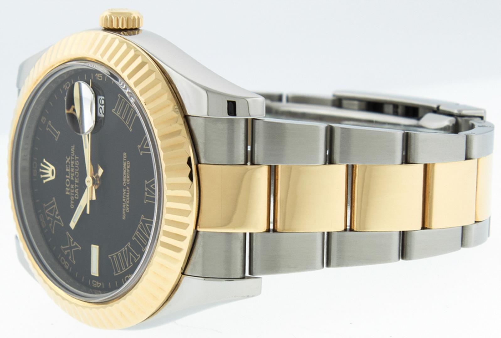 Rolex Men's Two Tone Black Roman Datejust 2 Wristwatch