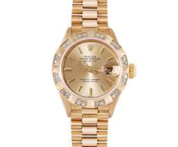 Rolex Ladies 18K Yellow Gold Diamond President Wristwatch With Rolex Box