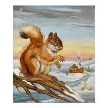 Martin Katon "She's Feeding the Squirrel" Original Oil on Canvas