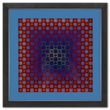 Victor Vasarely "Alom (Blue/Red) De La Serie Folklore Planetaire" Mixed Media Print