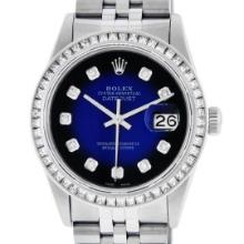 Rolex Mens Stainless Steel Blue Vignette Diamond Datejust Wristwatch