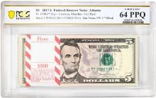 Pack of 2017A $5 Federal Reserve STAR Notes Atlanta Fr.1998-F* PCGS Choice UNC 64PPQ