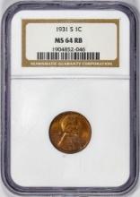 1931-S Lincoln Wheat Cent Coin NGC MS64RB