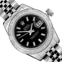 Rolex Ladies Stainless Steel Diamond Datejust Wristwatch