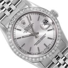 Rolex Ladies Midsize Stainless Steel Silver Index Diamond Datejust Wristwatch