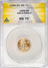 1998 $5 American Gold Eagle Coin ANACS MS70