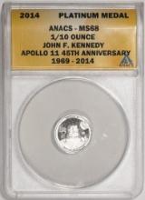 2014 Proof 1/10 oz Platinum JFK Apollo 11 Anniversary Medal ANACS MS68