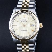 Rolex Men's Two Tone Champagne Tapestry Datejust Wristwatch