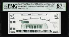 Circa 1970's Lincoln Memorial Giori Test Note PMG Superb Gem Uncirculated 67EPQ