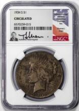 1934-S $1 Peace Silver Dollar Coin NGC Circulated Thomas J. Uram Signature