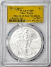 2012-(S) $1 American Silver Eagle Coin PCGS MS69 San Francisco First Strike 1 of 2012