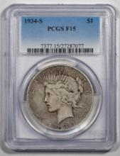 1934-S $1 Peace Silver Dollar Coin PCGS F15