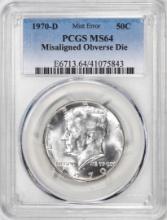 1970-D Kennedy Half Dollar Coin Mint Error Misaligned Obverse Die PCGS MS64