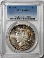 1923-S $1 Peace Silver Dollar Coin PCGS MS63 Great Toning!