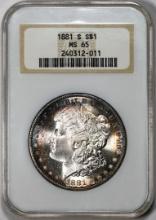 1881-S $1 Morgan Silver Dollar Coin NGC MS65 Old Fatty Holder Nice Toning