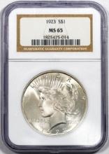 1923 $1 Peace Silver Dollar Coin NGC MS65