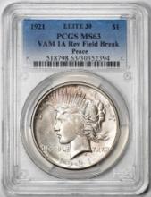1921 Vam 1A Reverse Field Break $1 Peace Silver Dollar Coin PCGS MS63 Elite 30