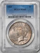 1924 $1 Peace Silver Dollar Coin PCGS MS65 Nice Toning