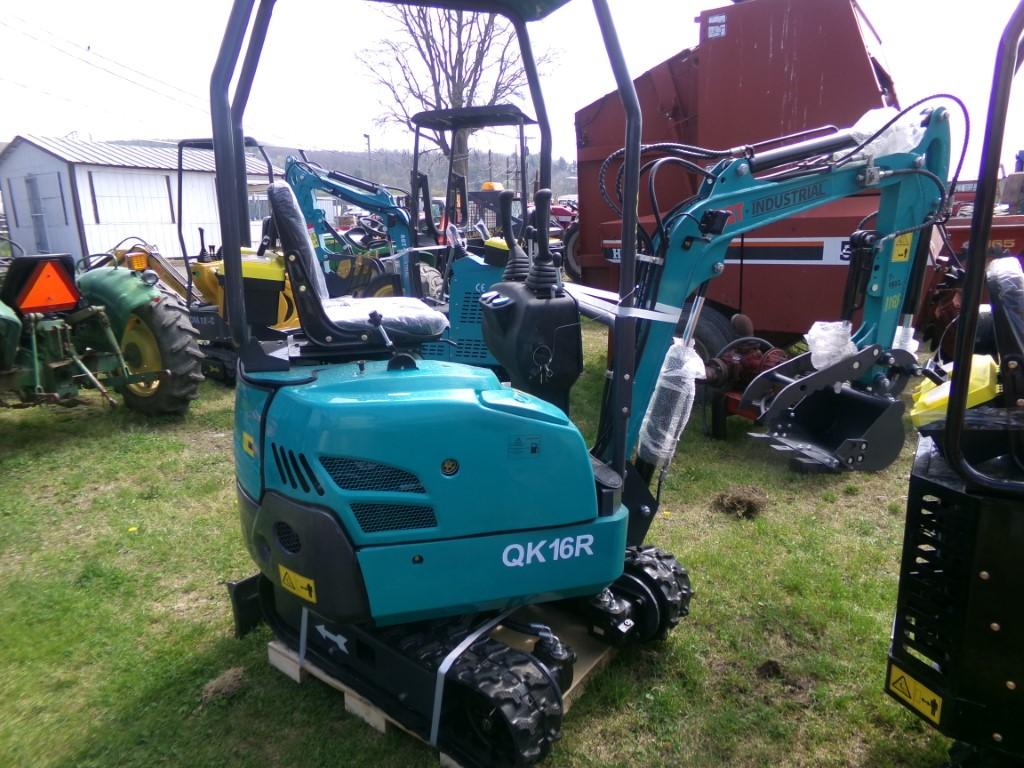 New AGT QK16R Mini-Excavator, Gas Engine, Dozer Blade, Thumb, Lime Green  (