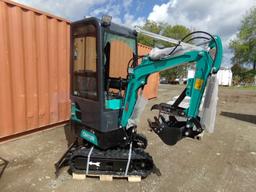 New Blue AGT Industrial QH13R Mini Excavator with Full Cab and Grader Blade