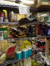 Contents Of Wire Shelf- Spray Paint, Lubricants, Battery Tender, Car Cleani