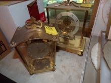 (2) Brass Wind Up Looking Table Clocks-(1) Schatz 400 (1) Kundo Electric
