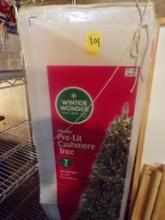 Pre-Lit 7' Xmas Tree, Used in Box and Contents of Metal Wire Shelf with Xma