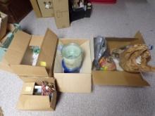 (4) Boxes of Misc. Items - Shot Glasses, Beer Mugs, Coconut Tribal Head, Co