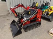 New AGT LRT23 Mini Skid Steer Loader, Red, Gas Engine and 44'' Bucket