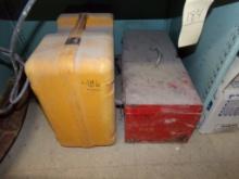 (2) Empty Tool Cases, (1) is Laser Level Case, Other is a Red Metal Tool Bo