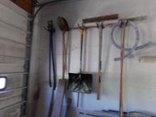 Group Of Hand Tools Hanging On Wall, Squeedgies, Shovels, Scrapers, Etc (Sh
