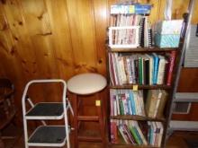 Group With Bookshelf and Cookbooks, Step Stool and Stool (Kitchen)