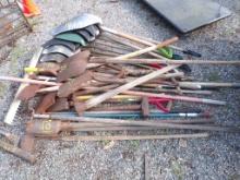 Group Of Hand Tools,Flat Shovels, Snow Shovels,Post Hole Diggers, Sledge Ha