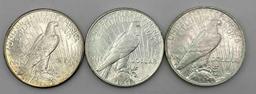 (3) Peace Silver Dollars. 1922S, 1926D, 1927D, all with PVC. (3 total)