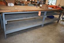 WOODEN THREE TIER WORKBENCH, 145"L x 37"D x 37"H