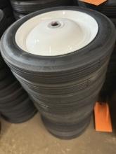 (12) SOLID RUBBER 10" WHEELS WITH 5/8" AXLE OPENING,