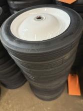 (12) SOLID RUBBER 10" WHEELS WITH 5/8" AXLE OPENING,