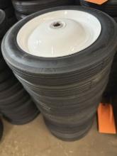 (12) SOLID RUBBER 10" WHEELS WITH 5/8" AXLE OPENING,