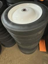 (12) SOLID RUBBER 10" WHEELS WITH 5/8" AXLE OPENING,