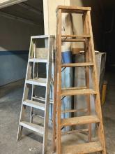 WOODEN 6' LADDER AND 5' ALUMINUM LADDER