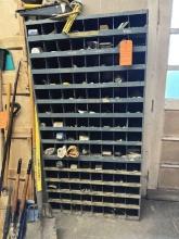 112 HOLE PARTS BIN WITH CONTENTS, MAINTENANCE ITEMS,