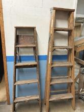 (2) WOODEN STEP LADDERS, (1) 5' AND (1) 6' LOUISVILLE