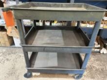 THREE TIER PLASTIC SHOP CART WITH 5" CASTERS,