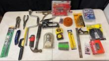 hammer, stapler, new pipe, clamp, Dewalt, drillbits, router table stop, tape measures and more