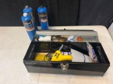 Stack-on tool box, Stanley glue gun, 3 propane cylinders