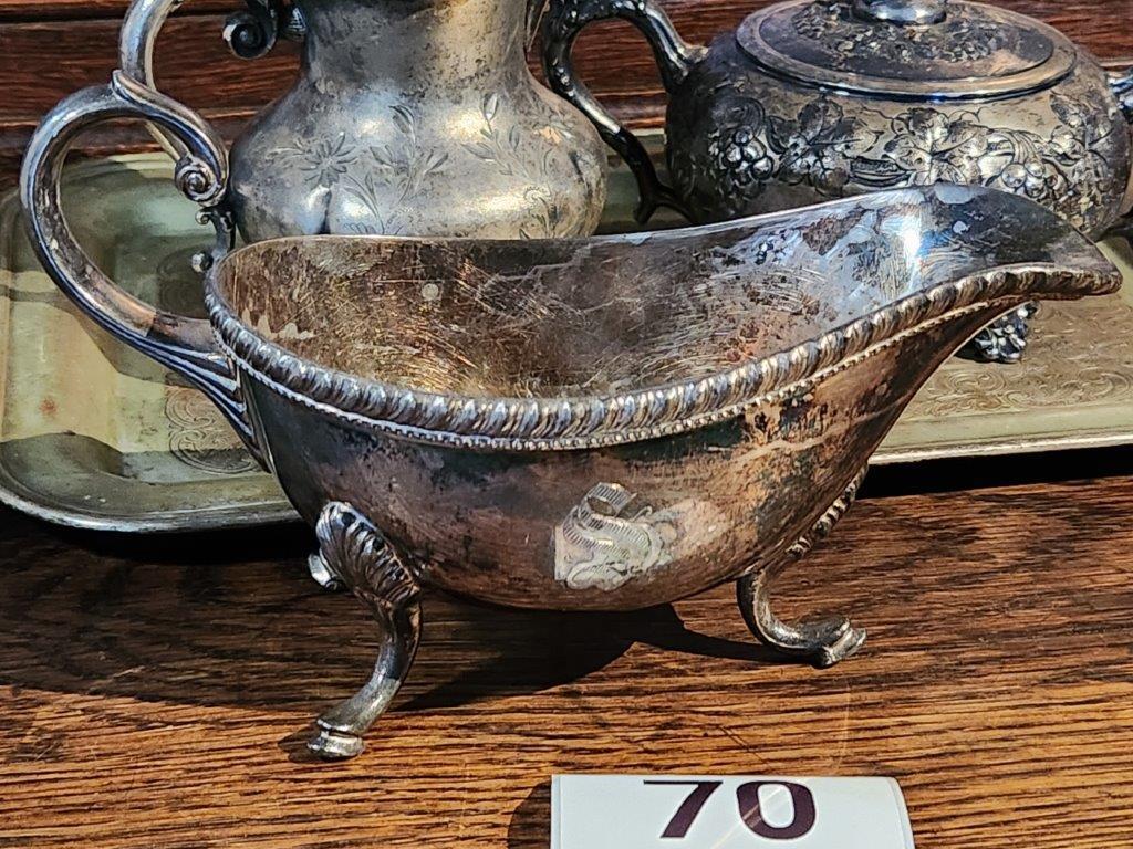 Quadruple Silver Plate Creamer, Sugar Bowl, PSCO Tray,