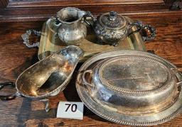 Quadruple Silver Plate Creamer, Sugar Bowl, PSCO Tray,