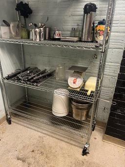 Metal Shelf with Restaurant Supplies