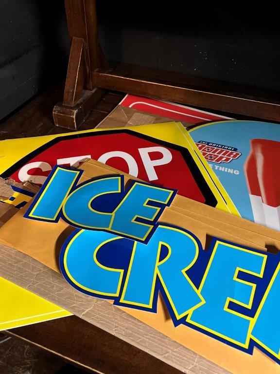 Assortment of Signs includes "Ice Cream"